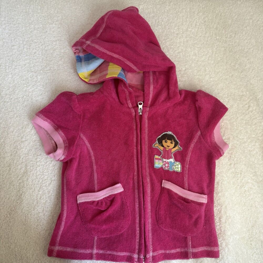 Dora the Explorer-Universal Studios-toddler Girl-Swim CoverUp-pink-pockets-3t/4t